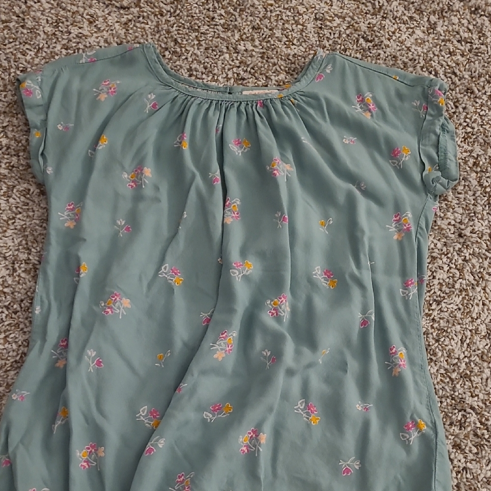 Sage Green Floral Cap Sleeve Blouse